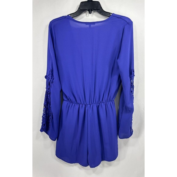 Charlotte Russe Romper Women’s Size XS Blue Jumper Bell Lace Long Sleeve Shorts - Picture 2 of 8